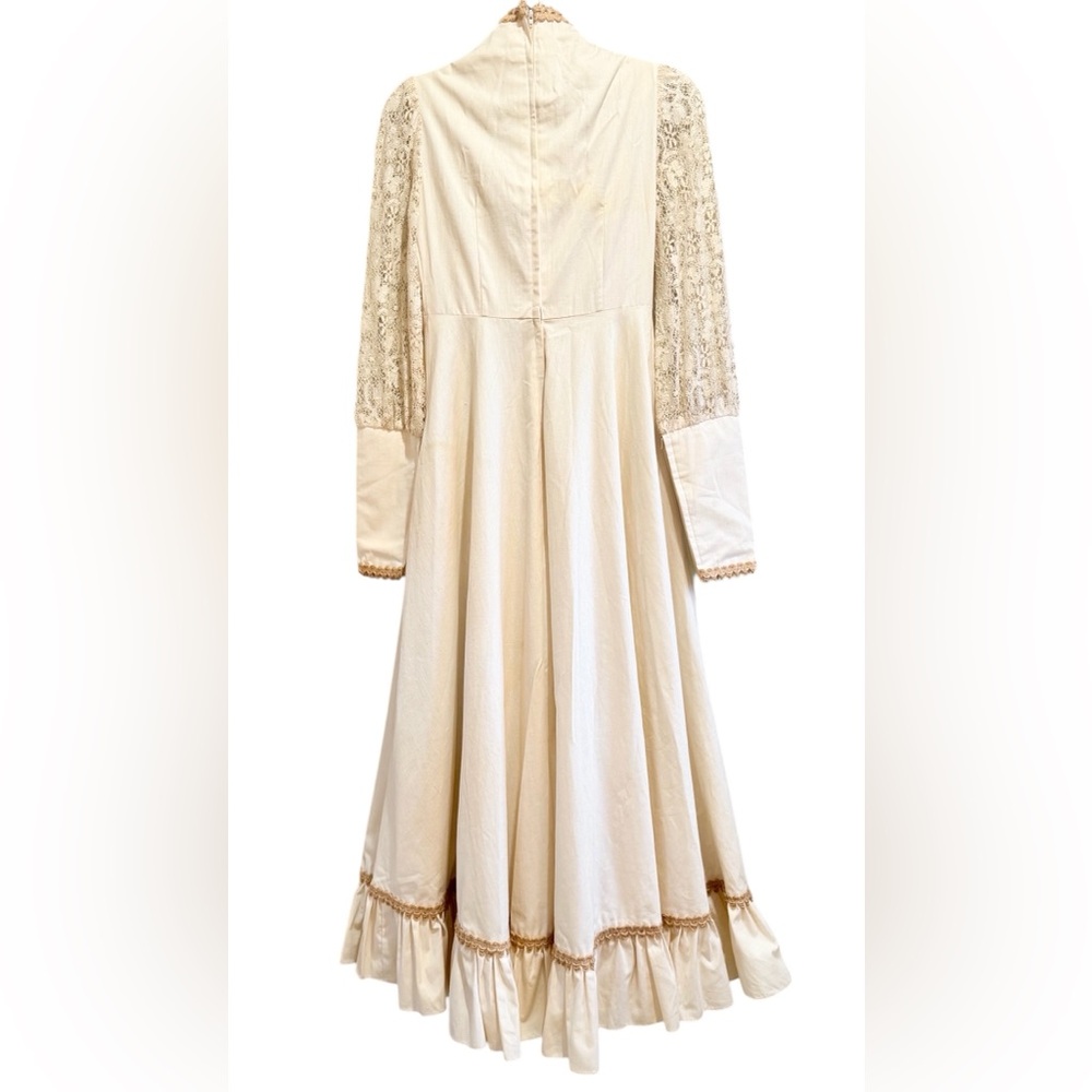 Vintage 1970s Gunne Sax Maxi Dress Size 7 Lace Ruffle Rare w/ Original 70s Photo - Picture 9 of 14